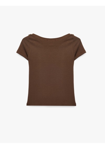 Koton Pamuklu Slim Fit Kayık Yaka Kısa Kollu Basic Tişört Kahverengi 7wal10337ık Kahve