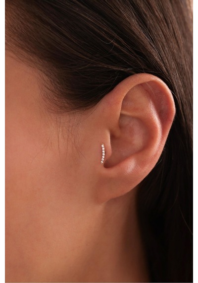 14 Ayar Altın Taşlı Slim Line Tragus Küpe