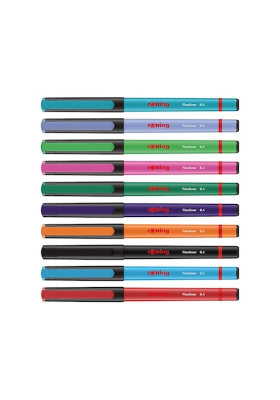 Rotring Fineliner, İnce Keçe Uçlu Kalem 0.4 Mm, 10'lu Paket, Karışık Renkler
