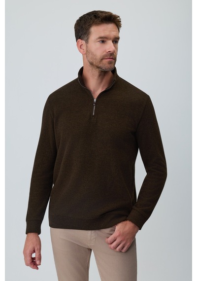 Morven Erkek Kahve Fermuarlı Bato Yaka Dynamic Fit Sweatshirt 27ks063003400 Kahve