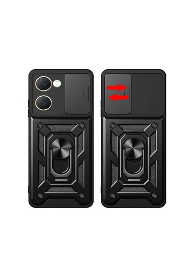 Tedar Vivo Y18 Kılıf Pars Lens Yüzüklü Silikon - Siyah Najmaddin standart