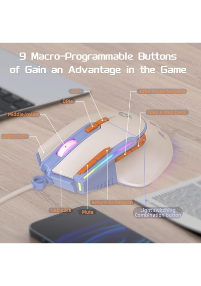 M2 Kablolu Espor Oyuncu Mouse Rgb 12800 Dpı Ledli Gaming Mouse Software 9 Makro Sensor Diğer