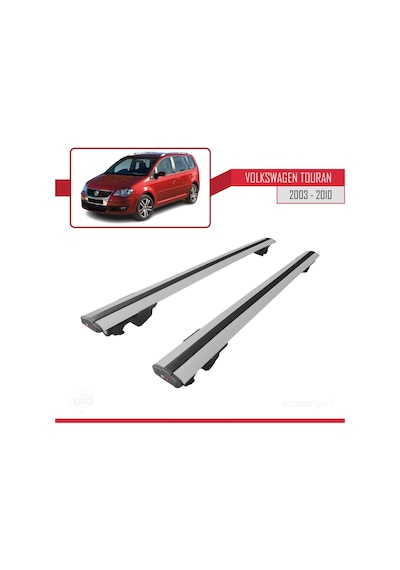 Volkswagen Touran 2003-2010 Arası İle Uyumlu Hook Model Anahtar Kilitli Ara Atkı Tavan Barı Gri