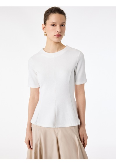 Koton Slim Fit Kısa Kollu Bisiklet Yaka Peplum Tişört Ekru 6sak50311ek Ekru