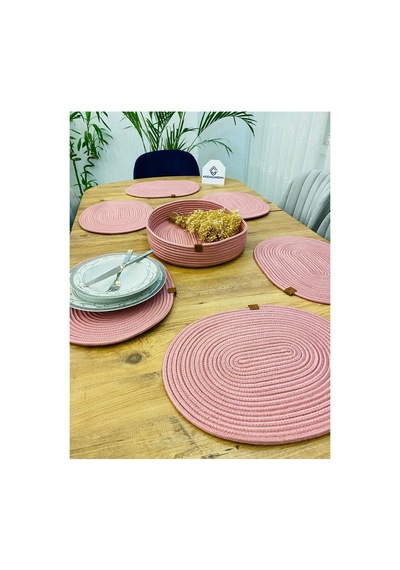 Jüt Hasır Amerikan Servis Oval Supla Ve Sepet 7 Li Pembe Pembe