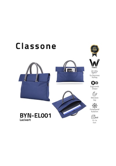 Classone Byn-el001 Wtxpro Su Geçirmez Kumaş 13-14 İnch Bayan Laptop, Notebook, Apple Uyumlu MacBook Air El Çantası- Tote Bag - Lacivert