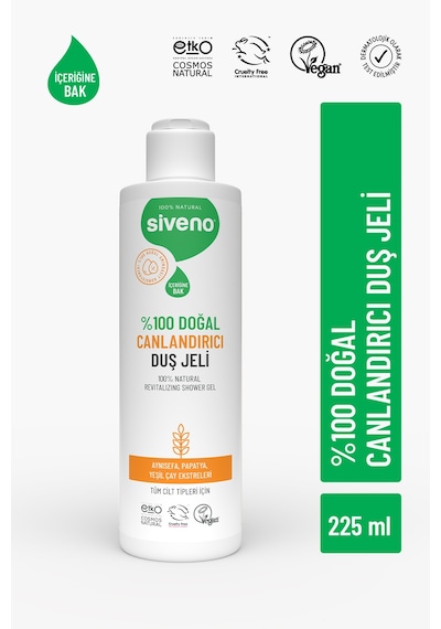 Siveno %100 Doğal Duş Jeli Canlandırıcı Sebum Dengeleyici Vegan 225 Ml Kokusuz