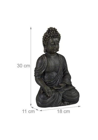 Oturan Buda Heykelcik, Koyu Gri, 30 Cm
