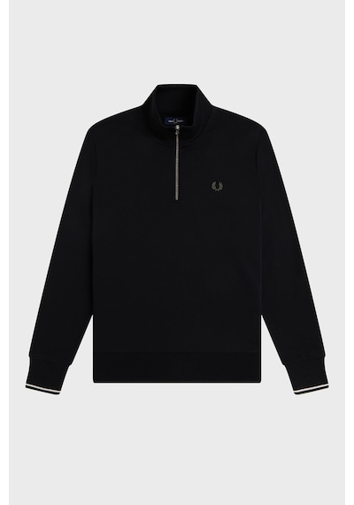 Fred Perry Logolu Pamuklu Yarım Fermuarlı Dik Yaka Sweat Erkek Sweat M3574 W54 Siyah