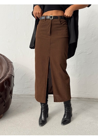 Verymoda Fitilli Kadife Etek F2033 Kahve