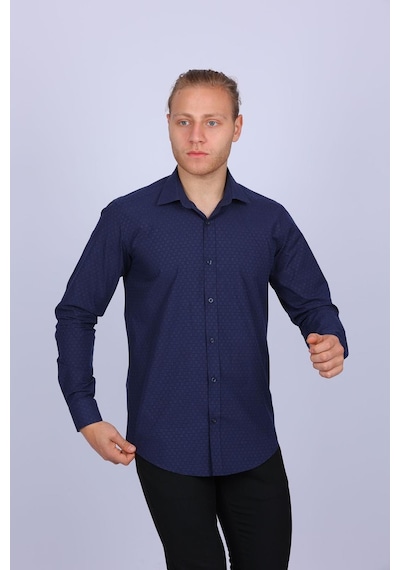 Tousus Slim Fit Lacivert Pitikareli Erkek Gömlek Slm-5108-tss