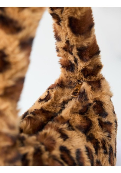 Jimmy Key Kahverengi Leopar Desenli Peluş Omuz Çantası 5ww375531800