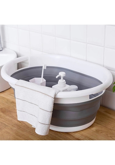 Katlanır Çamaşır Banyo Sepeti Beyaz - Gri