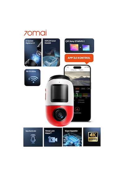 70MAİ Dash Cam X800 128 GB Kırmızı