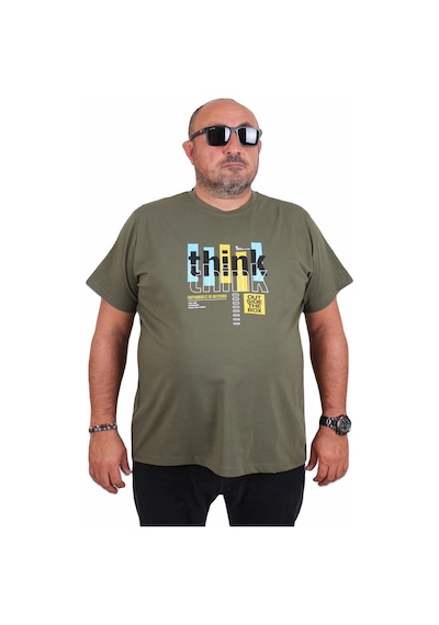 Moc Grande Mocgrande Erkek Büyük Beden Sıfır Yaka Tişört Think 25184 Hakı Haki