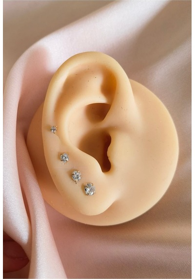 Cerrahi Çelik Tek Taş Labret Dudak, Kulak Piercing - 1 Adet Gold - 685336291 Gold