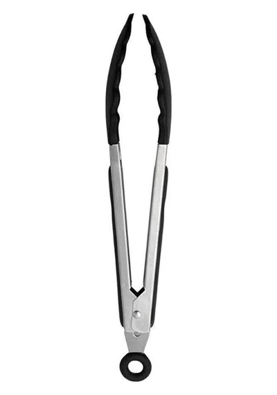 Silikon Uçlu Maşa 23 Cm Paslanmaz Metal Mangal Servis Kızartma Maşası Siyah