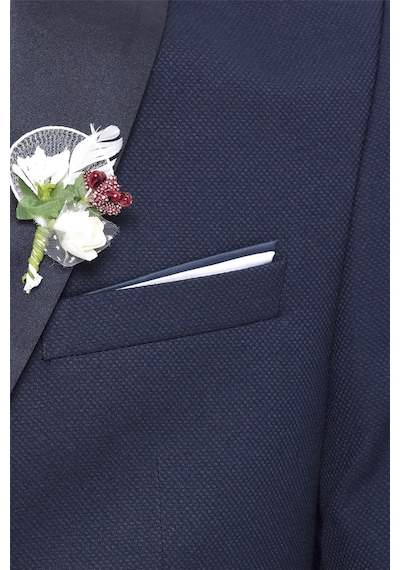 Süvari Lacivert Slim Fit Armürlü Sivri Yaka 6 Drop Smokin & Damatlık