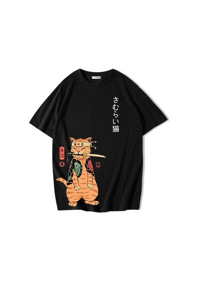 Brz Collectıon Brz Collection Unisex Oversize Ninja Cat T-shirt Siyah