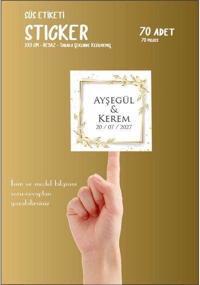Gold Renk Nişan Düğün Söz Hediyelik Madlen Etiketi Kare 70 Adet 1