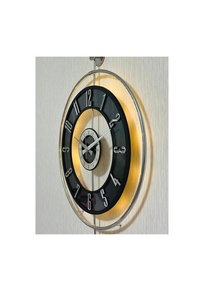 Pey Aksesuar Metal Camlı Duvar Saati Krom Statık 50 X 70cm Orta Boy Işıklı M51-kromgrı-şeffaf-siyah-gümüş Gri