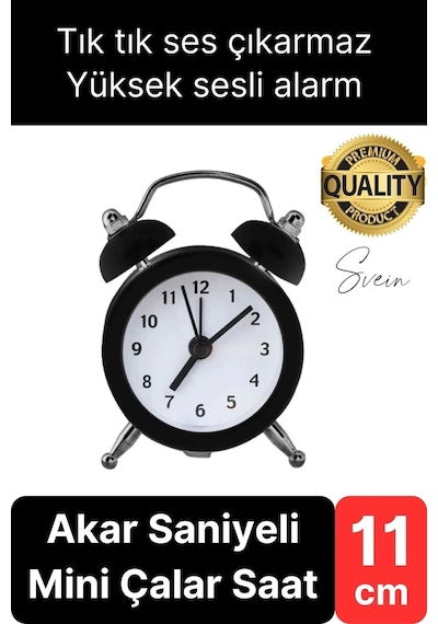 Sessiz Çalışan Yüksek Sesli Alarmlı Retro Tasarım Analog Masaüstü Çanlı Mini Çalar Saat Başucu 11 Cm