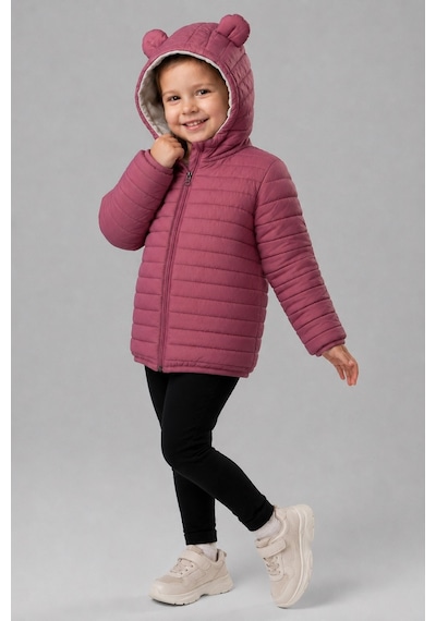 Mnk Baby & Kids Kız Çocuk Kapüşonlu İçi Polarlı Fermuarlı Şişme Mont M00859 Gülkurusu
