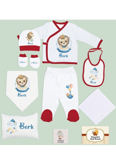 Bk Kids Kişiye Özel 10 Parça Kırmızı Hastane Çıkışı Battaniye Ve Yastık Hediye Seti, Yeni Doğan Bebek Giyim Hediyesi-8