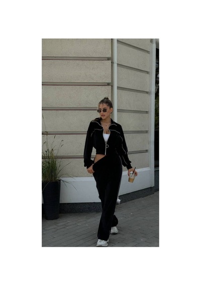Mayrem Kadın Biyeli Oversize Kadife Eşofman Takım Siyah