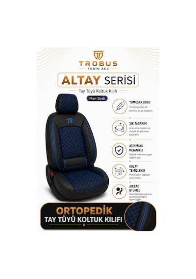 Peugeot 305 1977 1989 Uyumlu Altay Bel Destekli Tay Tüyü Oto Koltuk Kılıfı Siyah Mavi