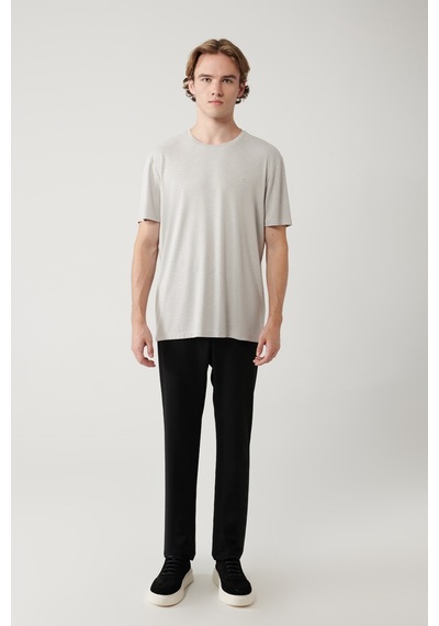 Avva Erkek Açık Gri Soft Touch Bisiklet Yaka Regular Fit T-shirt B001031 Açık Gri