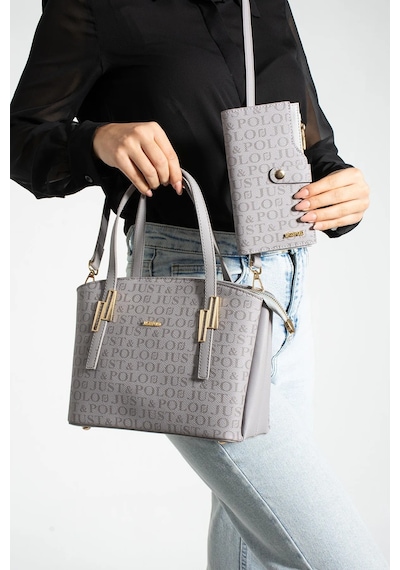 Just Polo Kadın Monogram Baskılı El Ve Omuz Çantası 232066mh Gri Kombin