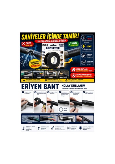 Eriyen Bant Kendinden Kaynayan Süper Esnek Tamir Bandı Su Kaçağı, Kablo Ve Tesisat Onarımı