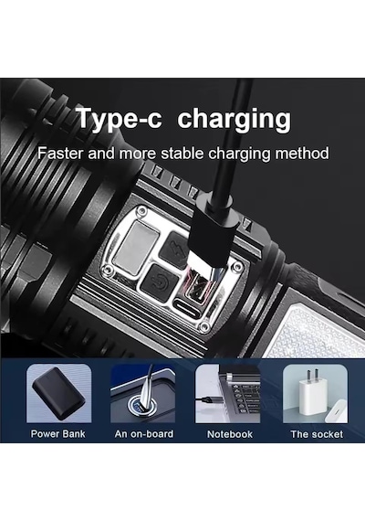 Valkyrie Şarjlı El Feneri 5400mah 30w 9 Mod Powerbank Özellikli 6km Aydınlatma Siyah
