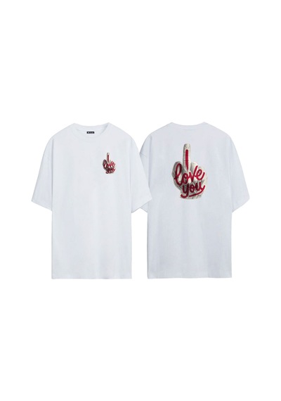 Thewert Unisex I Love You Ön Arka Baskılı Beyaz Oversize T-shirt