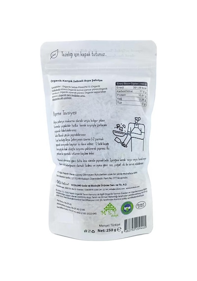 Organik Karışık Sebzeli Tam Buğday Arpa Şehriye +7 250gr