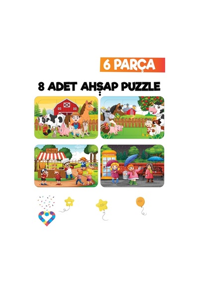 6 Parçalı Montessori Ahşap Puzzle Seti 2 3 Yaş Eğitsel Oyun