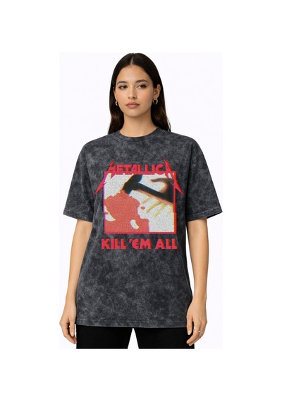Metallica Kill 'em All Rock Metal Müzik Grubu Baskılı Unisex Over Siyah
