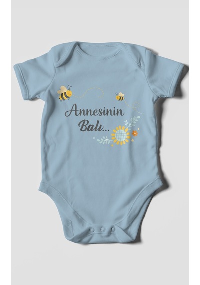 Morivokids Annesinin Balı Kısa Kollu Bebek Body %100 Pamuk Bebe Mavisi