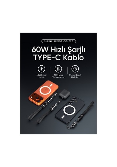 Örgülü Metal Başlıklı 60w Şarj Kablosu - 20 Cm Type-c Bağlantı