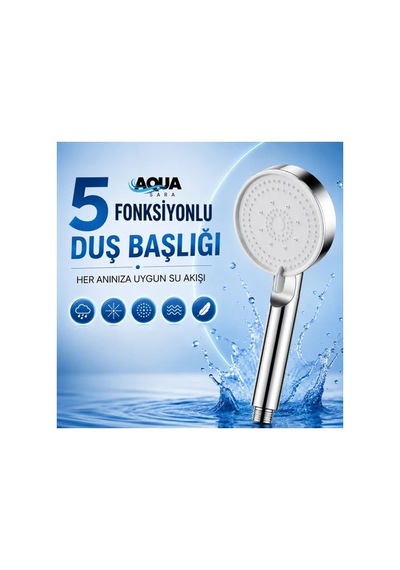 Aqua Sara Krom 5 Fonksiyonlu Yüksek Basınçlı Ayarlanabilir Duş Başlığı