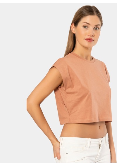 Türen Kadın Vatka Görünümlü Crop T-shirt 3402/somon 001