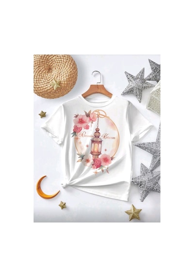 Stil X Ramazan Bayramı Baskılı Kız Çocuk Tshirt, %100 Pamuklu Kumaş Beyaz-4