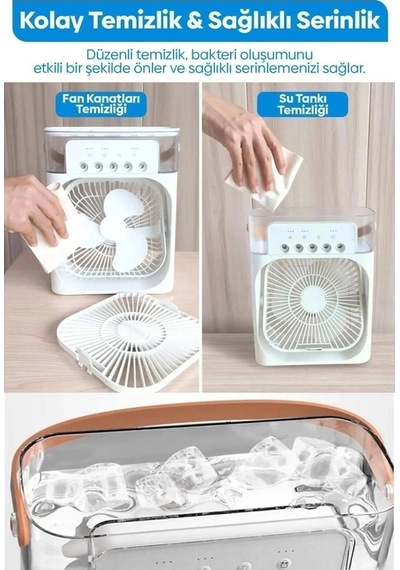Taşınabilir Işıklı 5 Spreyli Vantilatör Buzlu Buharlı Vantilatör Mini Fan Nemlendirici Buharlı 600
