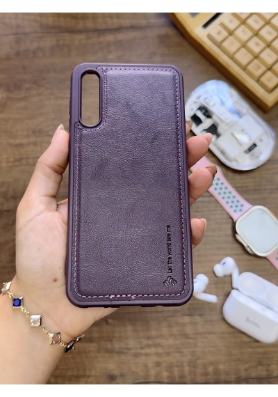 Samsung Galaxy A70 Uyumlu Premium Deri Dokulu Darbelere Karşı Dayanıklı Nazal Silikon Kılıf Mor