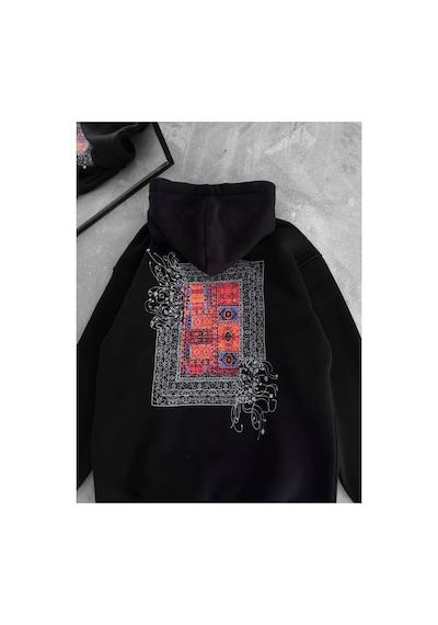 Butik İstanbul Uzun Kol Kapşonlu Ön Ve Arka Baskılı Sweatshirt - Siyah