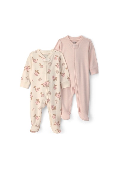 Carter's Kız Bebek Layette 2'li Fermuarlı Patikli Tulum Set Pudra