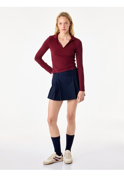 Koton Kaşkorse Uzun Kollu Slim Fit Polo Yaka Tişört Bordo 7wal10329ık