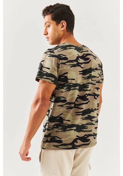 Erkek Oversize Rahat %100 Pamuklu Penye Bisiklet Yaka Kısa Kol Basic T-shirt Classic Collection Kamuflaj