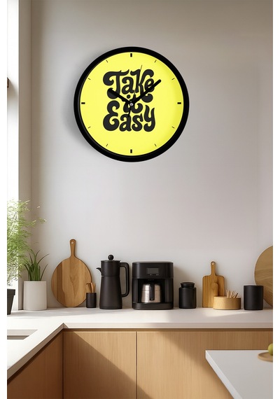 Modern Yazılı Tasarım - '' Take It Easy '' Duvar Saati - 25cm - Önü Camlı Siyah Kasa-jh0915 Siyah